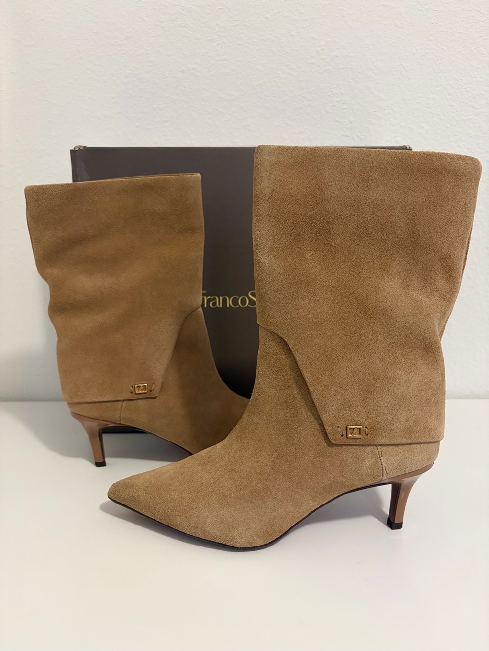 Franco Sarto Alberta Suede Mid-Calf Kitten Heel Boots